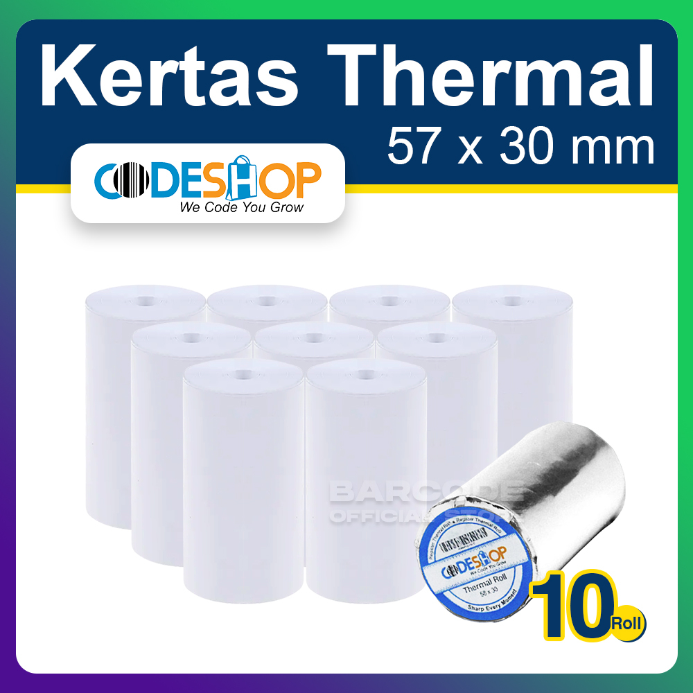 

Kertas Struk Kasir Thermal 57x30 mm / 57 x 30 / 57x30mm Coreless (1 Slop)