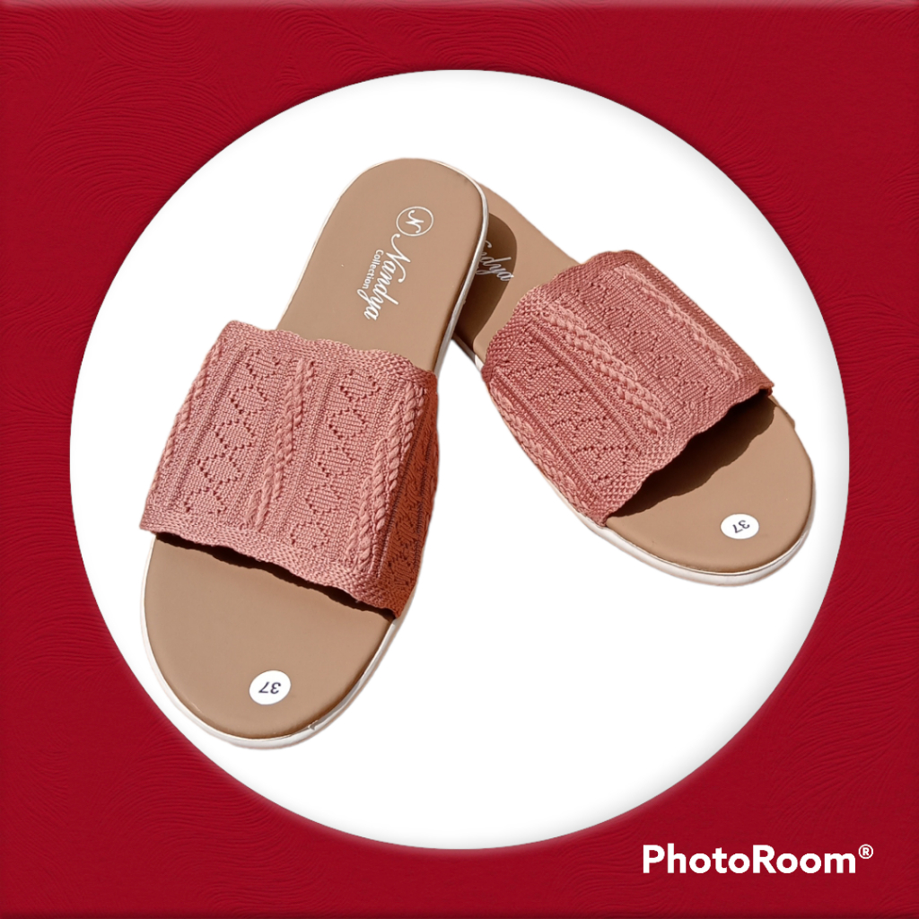 GRACE [Rajut Selop Tapak Coklat] Sandal Cewek Turki Rajut/ Sandal Wanita Turkey Slop/ Sendal Cewek