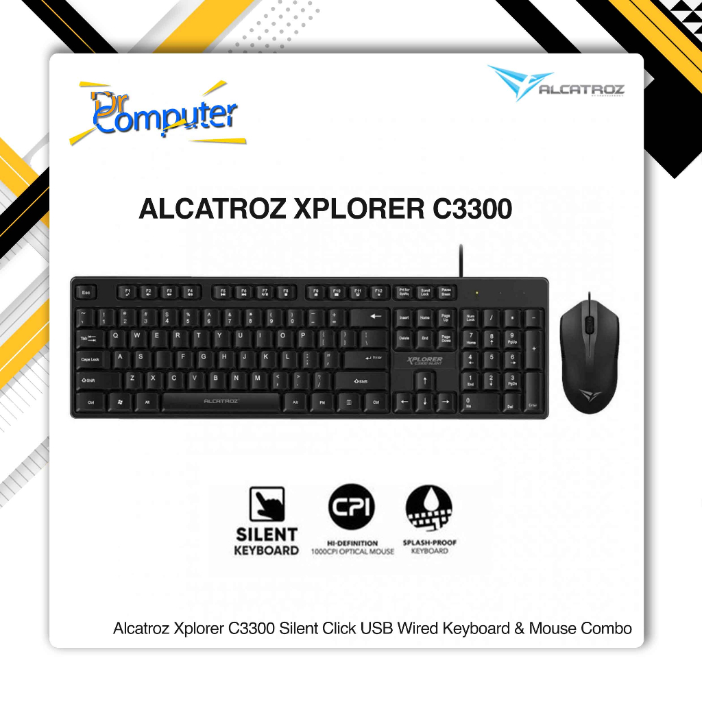 Keyboard Mouse Alcatroz Xplorer C3300 Silent Click USB Wired Keyboard & Mouse Combo