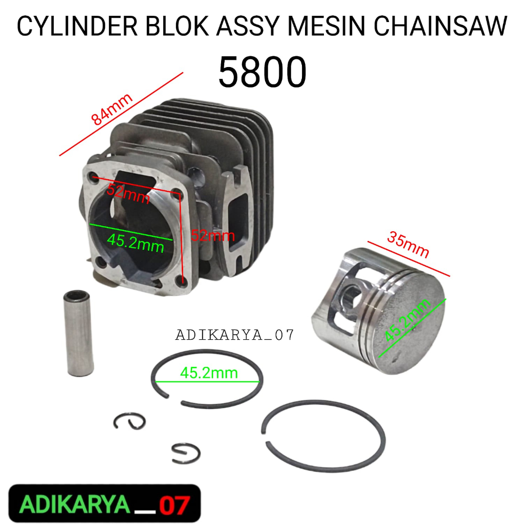 Cylinder block ASSY blok boringan KOMPLIT mesin chainsaw sinso mini tipe 5800