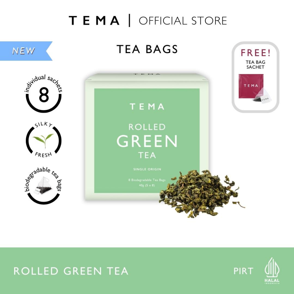 

Rolled Green Tea - TEMA Tea Bags - Single Origin - 8 Sachet