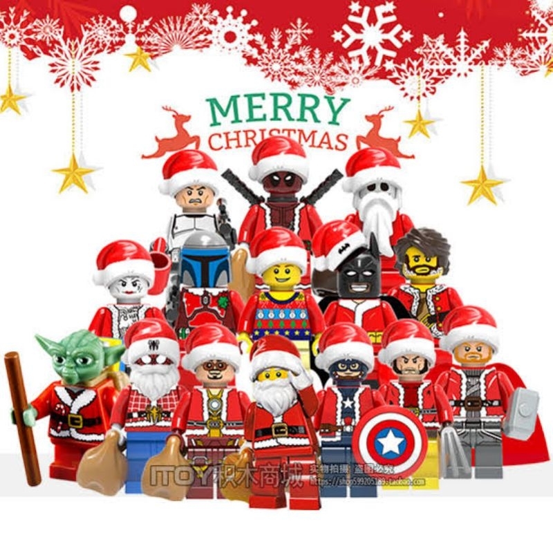 Mainan Figure Assemble Santa Christmas Hero C-3po Joker Spider-Man Spiderman Thor Captain America Tony Stark Deadpool Wolverine