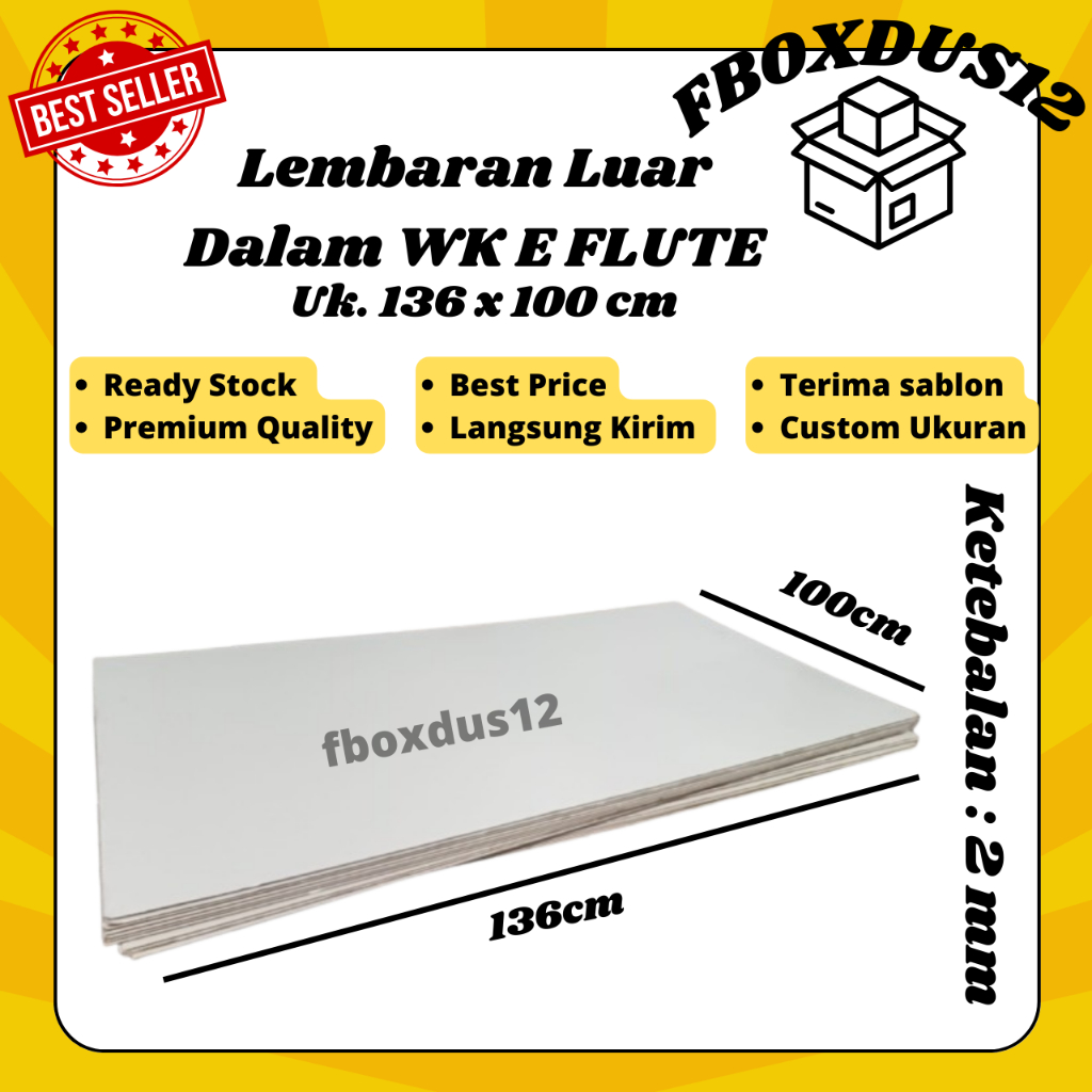 

Kardus/Dus/Karton Lembaran Corrugated WK-WK E Flute 2mm uk. 136x100cm