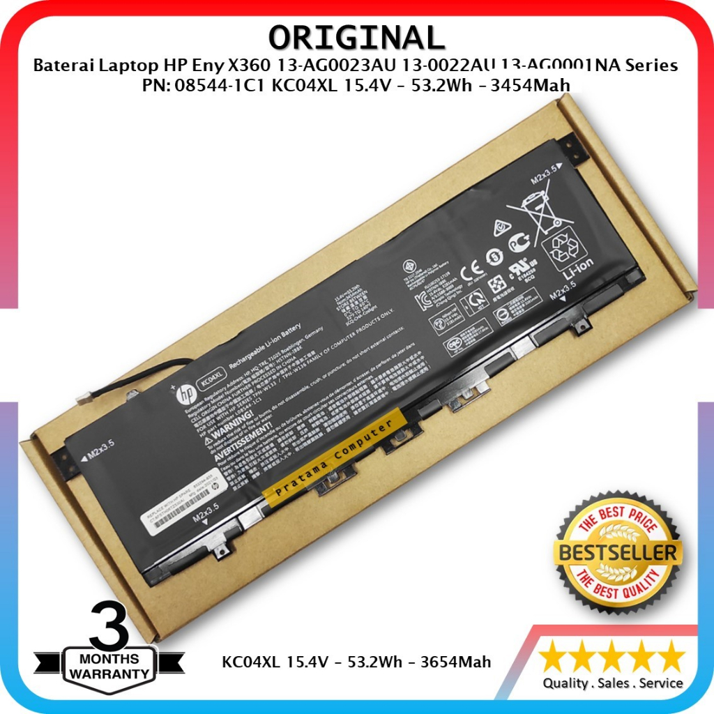 ORIGINAL - Baterai Laptop HP Eny X360 13-ag0023au 13-0022au 13-ag0001na Series PN: 08544-1C1 KC04XL 15.4V – 53.2Wh – 3454Mah