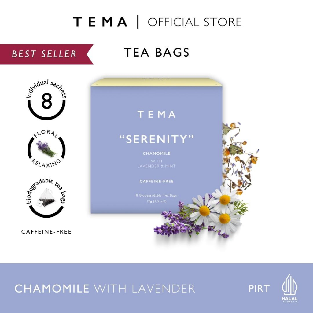 

Serenity - Chamomile Lavender Mint Tea - TEMA Tea Bags - 8 Sachet