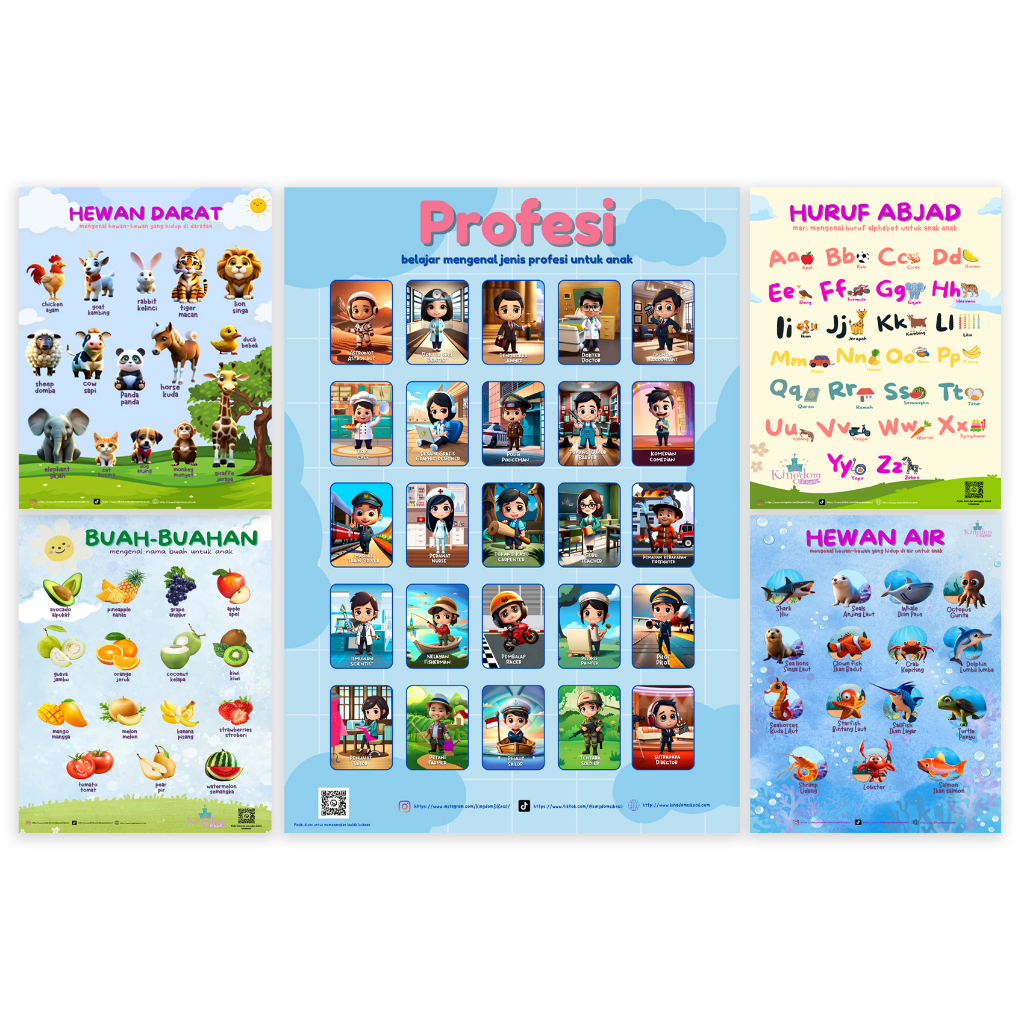 PAKET 5 POSTER DINDING EDUKASI ANAK | POSTER EDUKASI ANAK TIMBUL | POSTER DINDING ANAK PAUD TK | POS