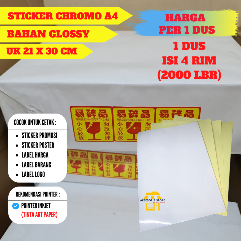 

STIKER LABEL CHROMO A4 PER DUS / KERTAS STICKER A4