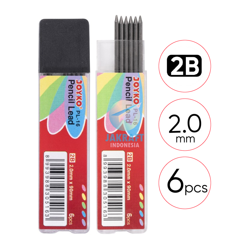 

(1 Tube) Isi Segala Pensil Mekanik 2B JOYKO PL-16 Mechanical Pencil Lead 2.0 mm isi 6 Pcs