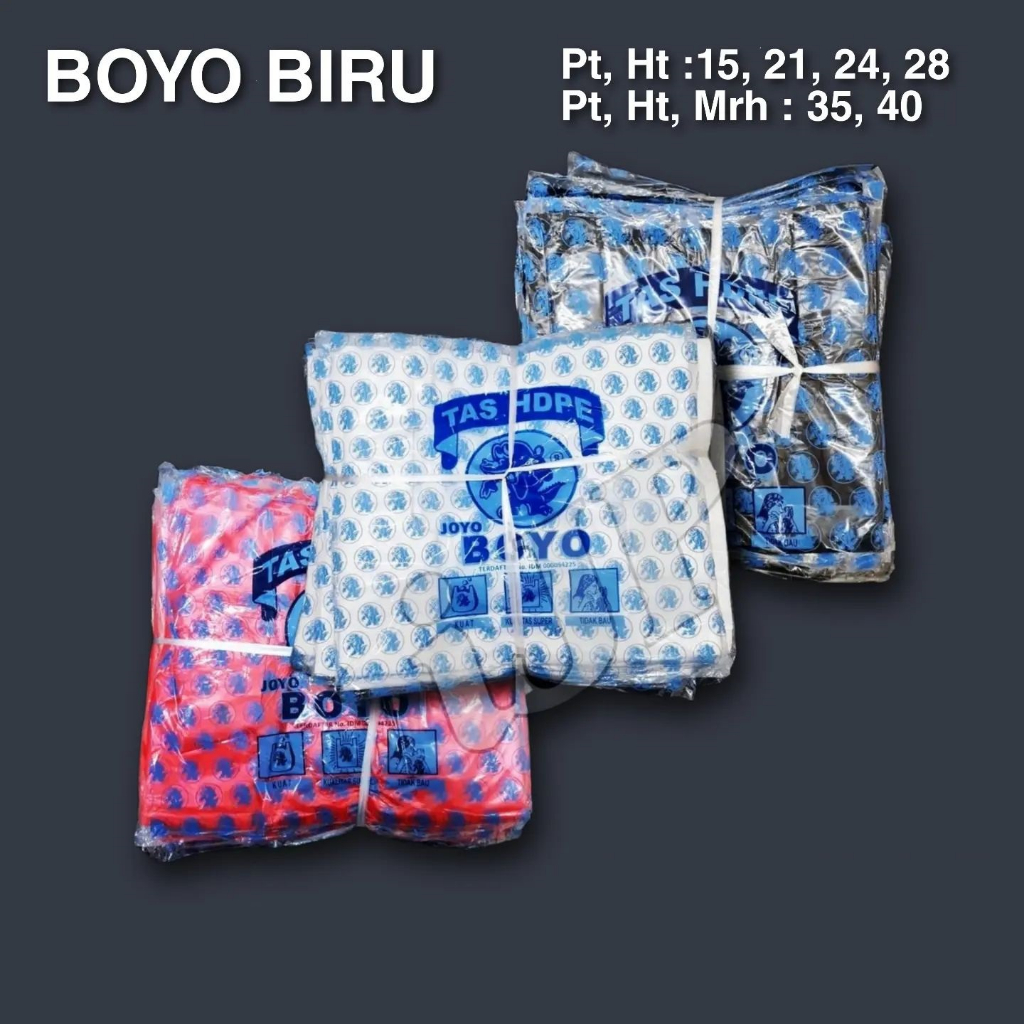 Kresek Joyo Boyo Biru Tas/Kantong Plastik HDPE Ukuran 40 Warna Putih/Merah/Hitam