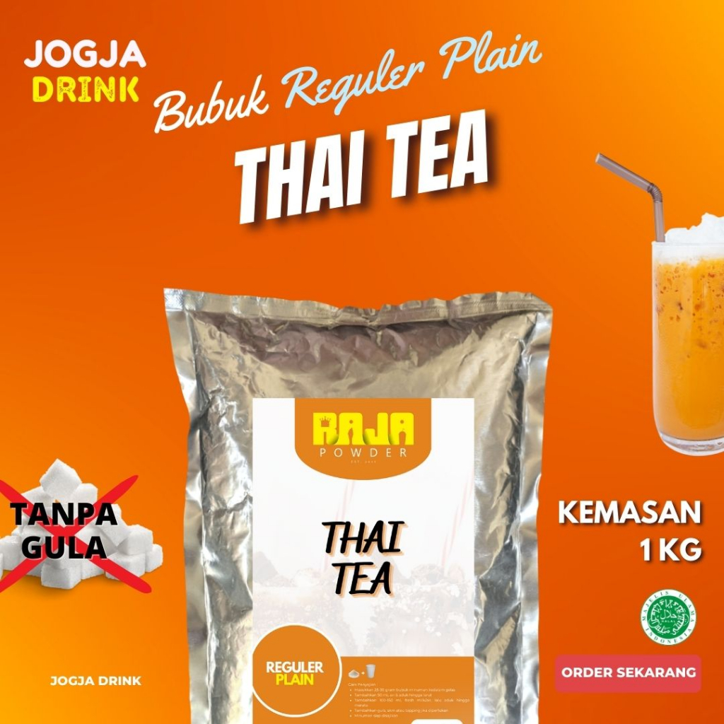 

Bubuk Minuman Teh Kekinian Thai Tea Powder 1000 gram / 1 Kg Kiloan Reguler Premix Campuran Gula / Plain Original