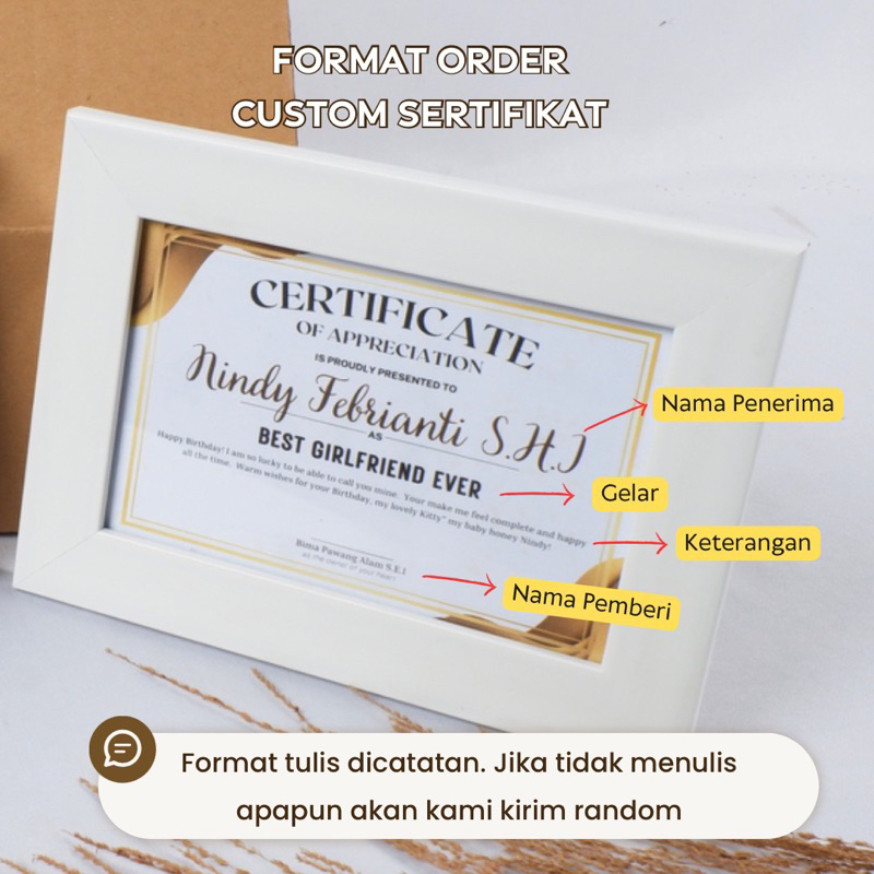Moonmarket *Baca Deskripsi* Custom Sertifikat Boyfriend Girlfriend Orang Tua Free Figura Untuk Kado
