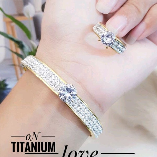 Titanium Set Gelang Dan Cincin Permata 1 Lve248c
