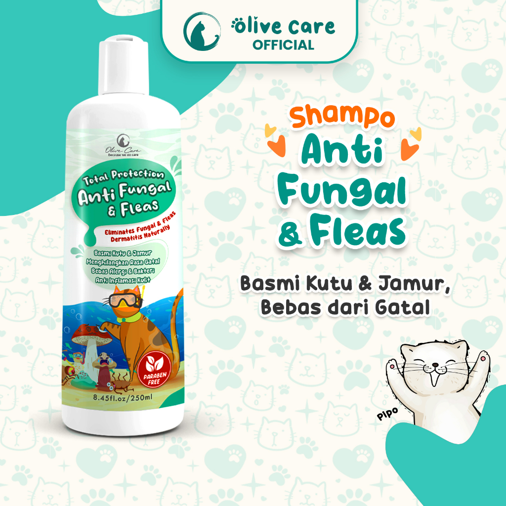 Foto Olive Care Shampo Kucing Total Protection ANTI FUNGAL & FLEAS untuk Jamur, Kutu, Scabies, Parasit, Alergi dan Radang Kulit