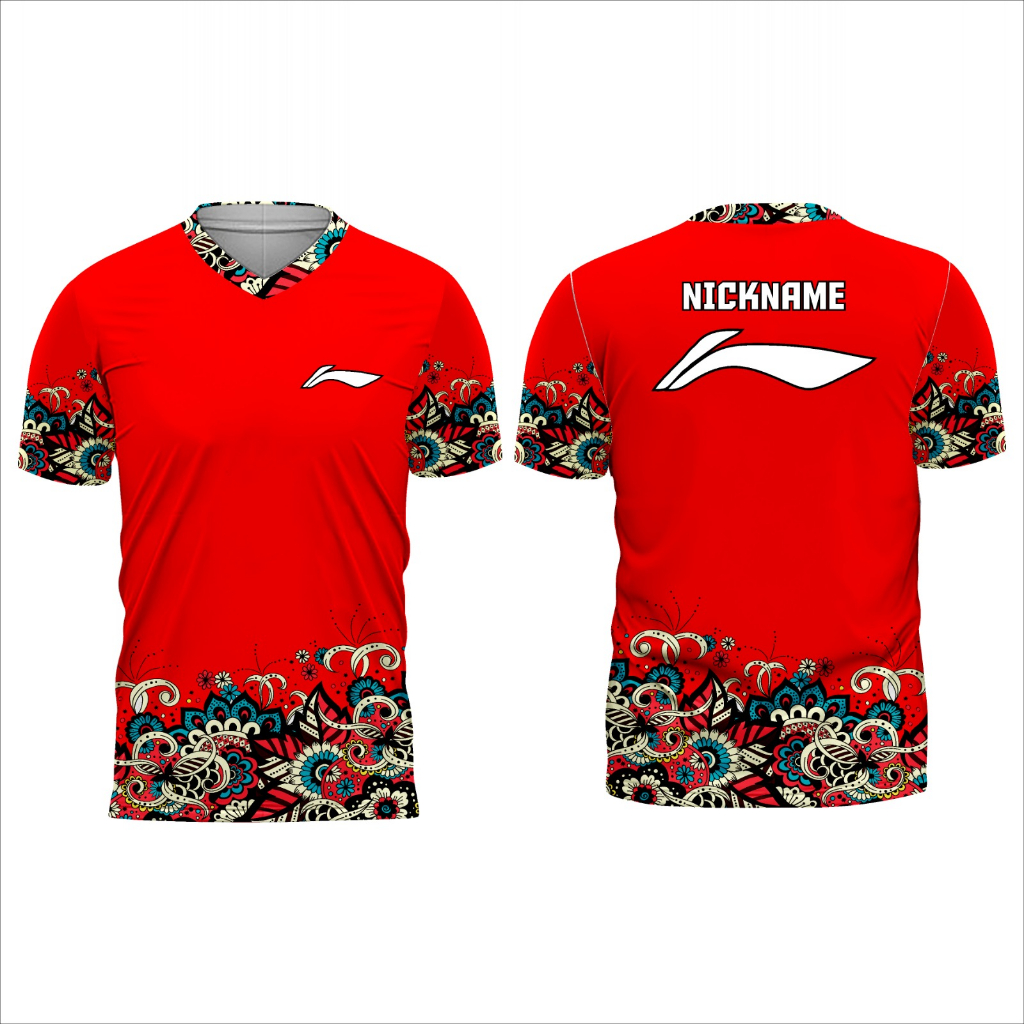 Jersey Badminton Batik Merah Full Print Free Nameset