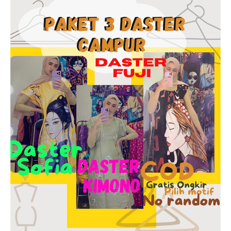 paket hemat daster isi 3 campur model kekinian remaja karakter