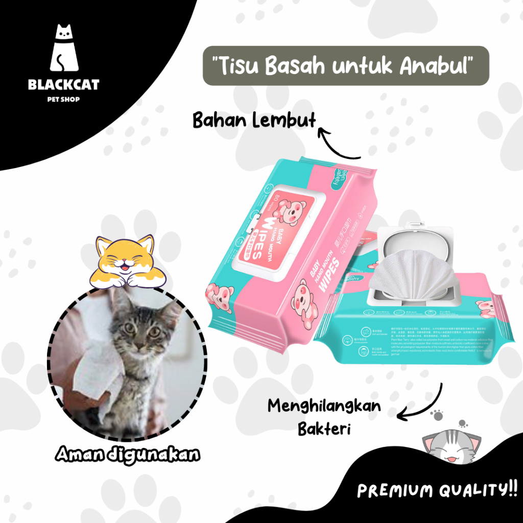 BLACKCAT - Tisu Basah Kucing Anjing Untuk Mandi / Tissue Basah Kucing Grooming Hewan