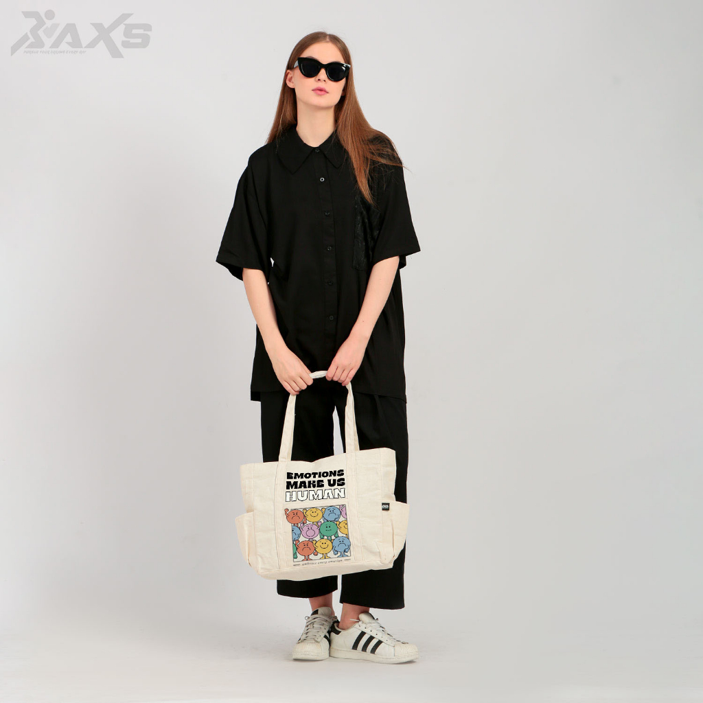 Tas Wanita Remaja Totebag Kanvas Saku Dan Kantong Depan Tas Bahu Terbaru Modern Kekinian