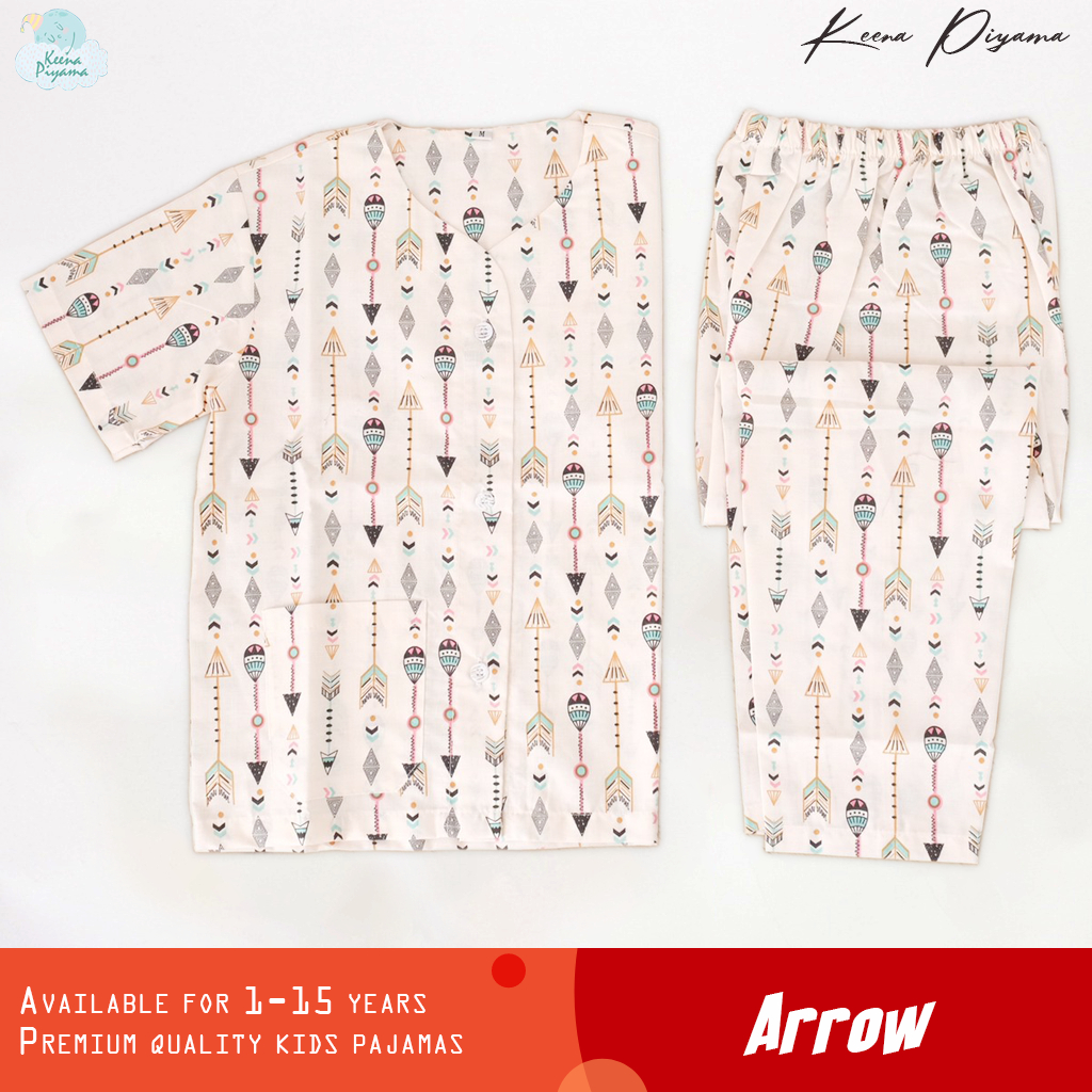 Keena Baju Tidur/ Piyama Anak Perempuan 1 - 15 Tahun Katun Lengan Pendek Celana Panjang Motif Arrow