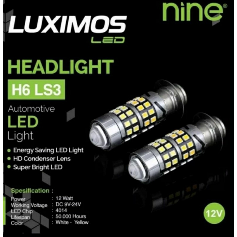 Lampu LED utama depan motor H6 laser LUMINOS NINE LS3 white yellow+senja