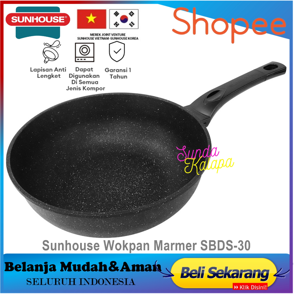 Sunhouse SBDS-30 Marble Frying Pan Wok Anti Lengket Hitam 30 cm batu granit