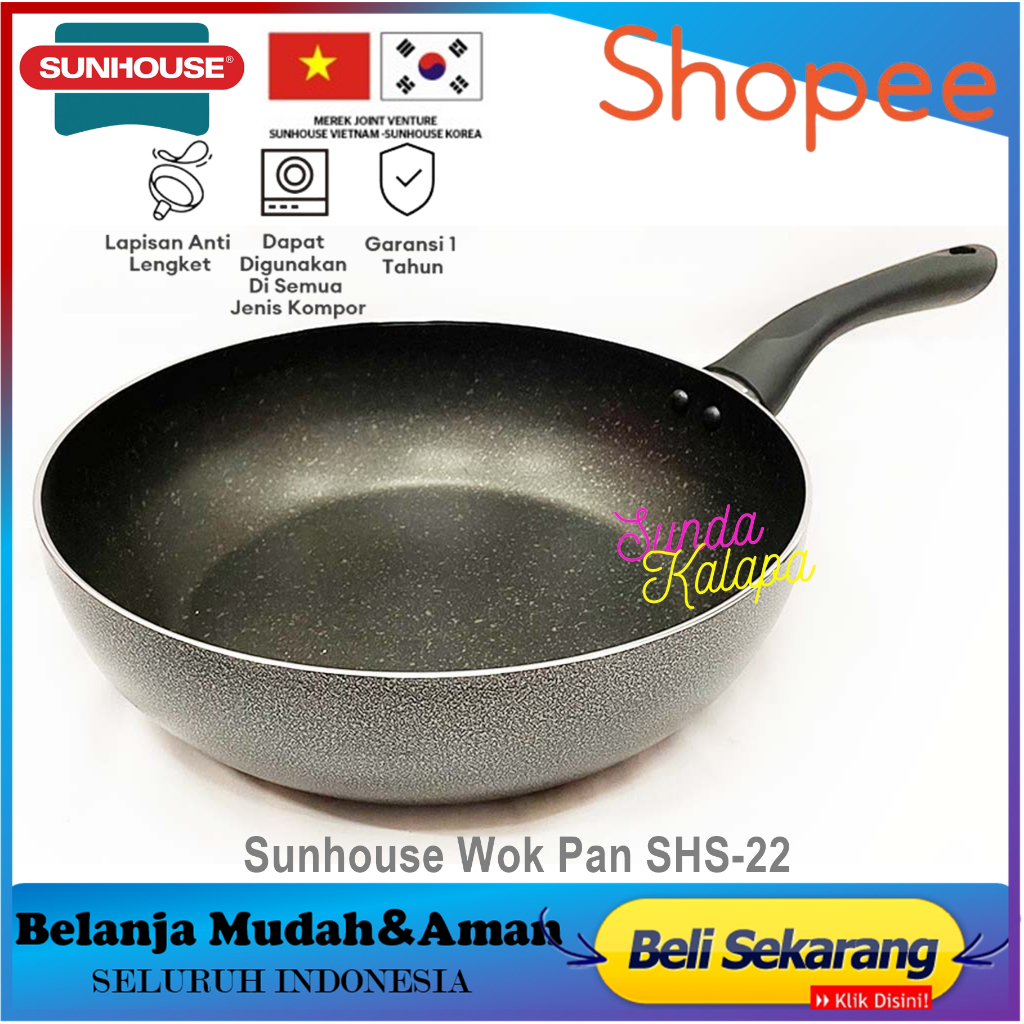 Wok Pan Sunhouse SHS22 Wok Pan Anti Lengket 22 cm Wok Pan Wajan Anti Lengket 22cm Sunhouse SHS22 waj