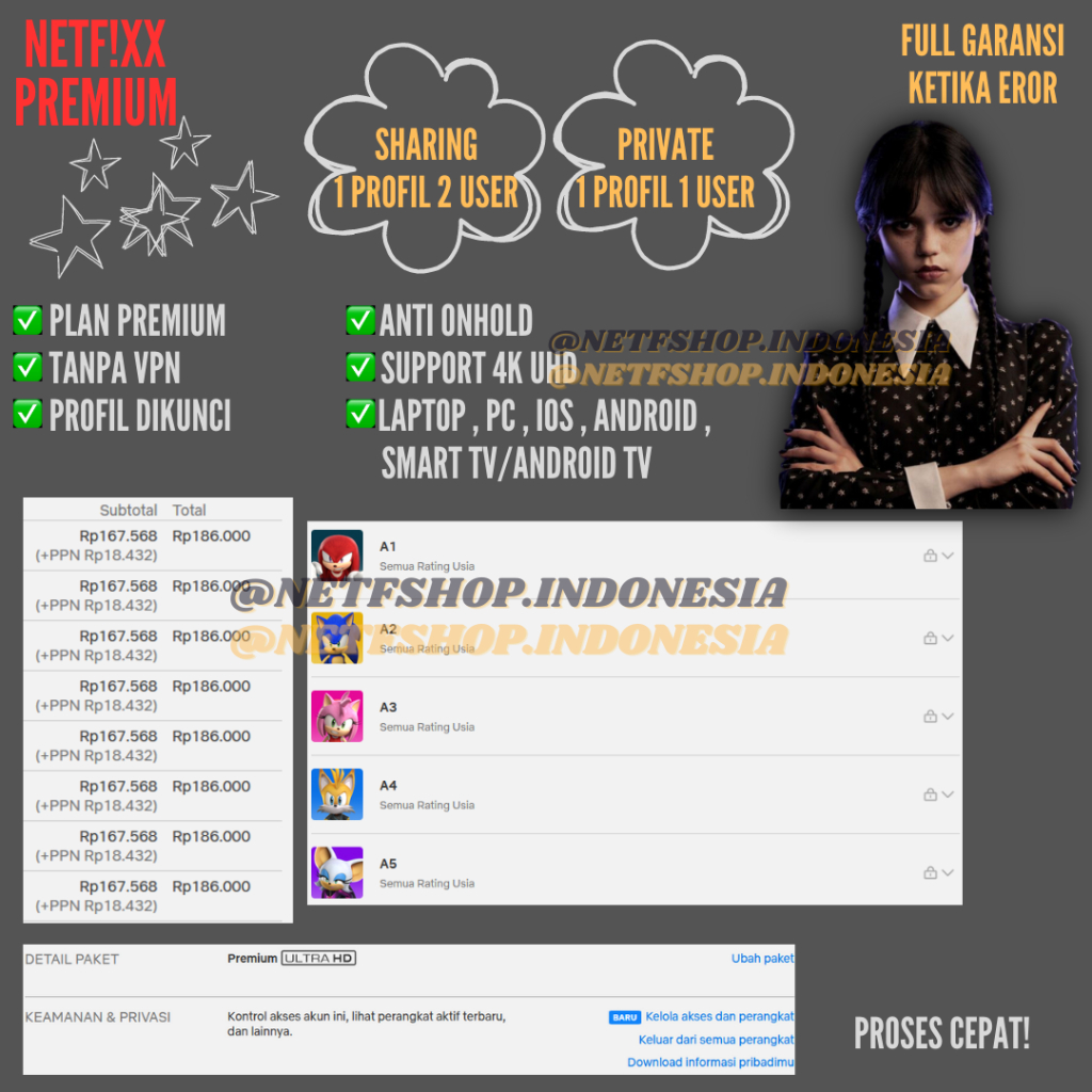 

[BERGARANSI] NETTFLX NETPPLIK SHAARING PRRIVATE 4K ULTRA HD 1 BULAN NO VPN L4