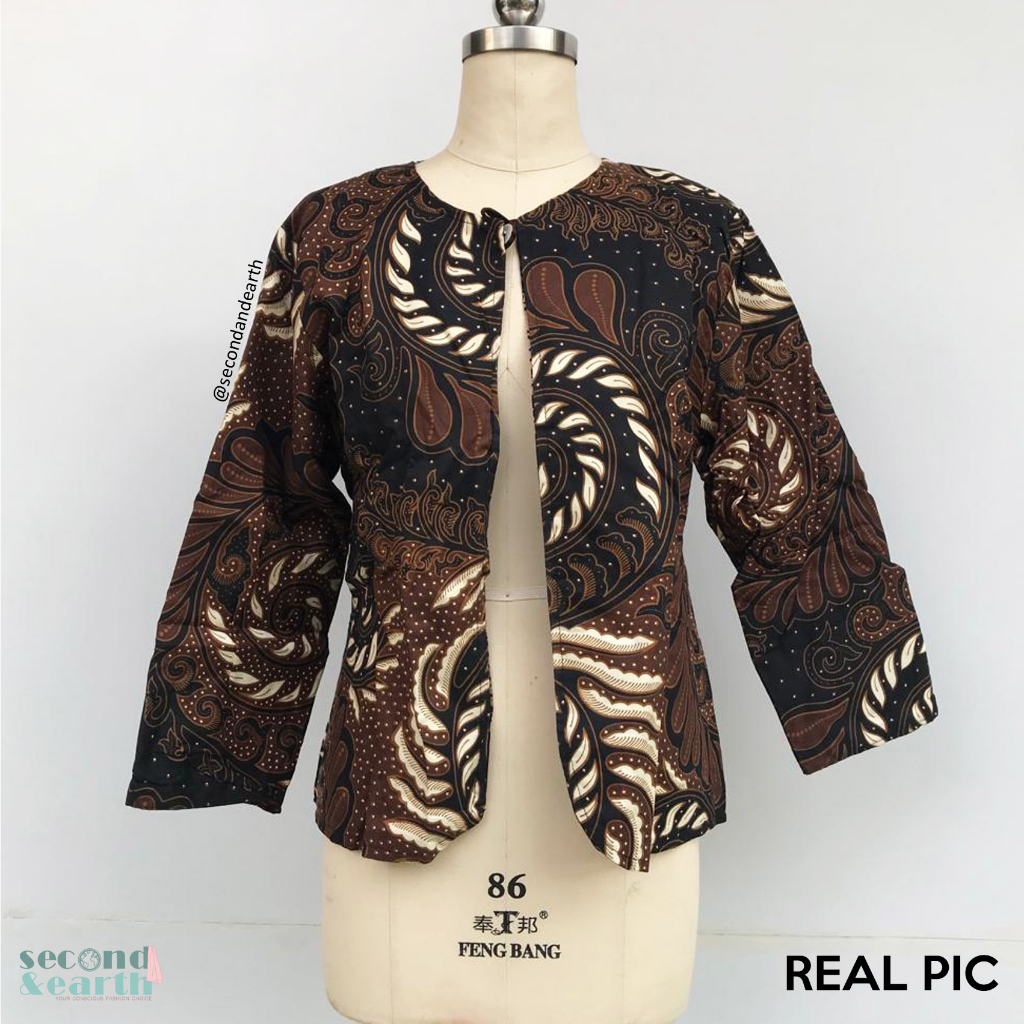 NEW Batik Roemah Baju Outer (XS-M) Luaran Kerja Lengan Panjang Cardigan Katun Batik Coklat Hitam Lon