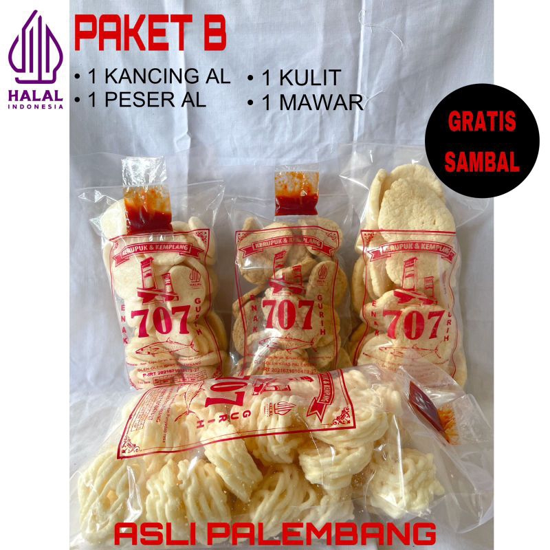 

kemplang kerupuk paket B (kancing,peser al,kulit,mawar) 707 khas Palembang