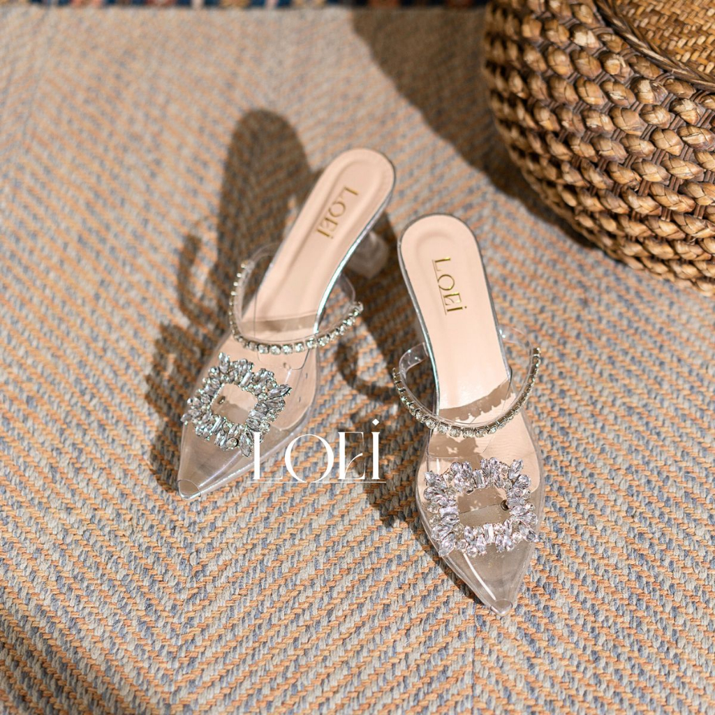 LOEI Luna Sepatu Heels Kaca Wanita Transparant Korean Style 0658