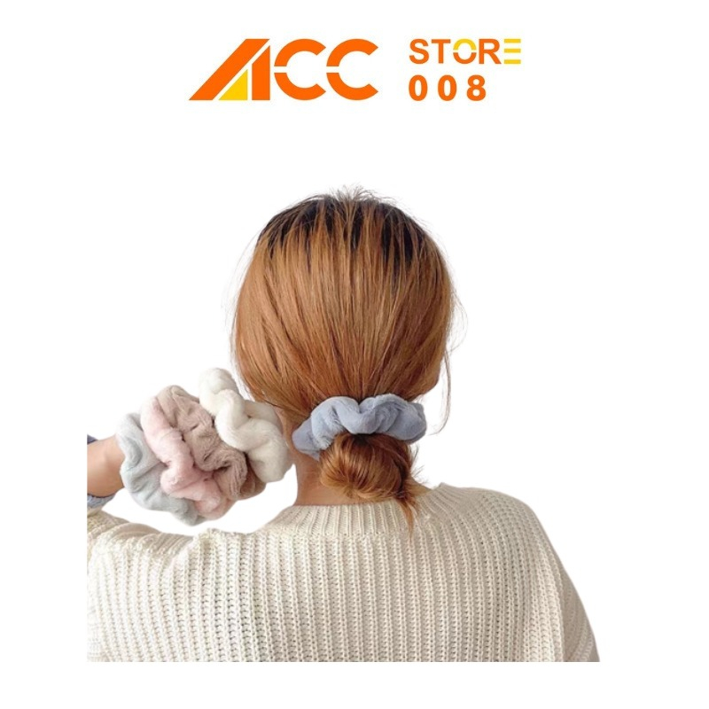 ACCSTORE - Ikat Rambut Scrunchie Korea Kunciran Cepol Jilbab Lingkar Besar Bulu Lembut Korea Motif P