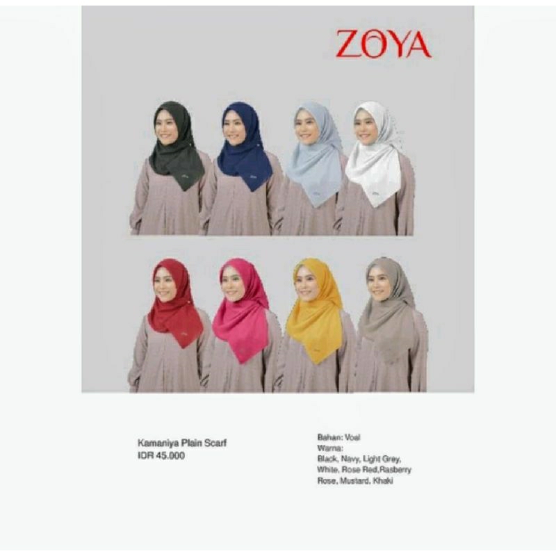 ZOYA- KERUDUNG HIJAB SEGIEMPAT POLOS KAMANIYA SCRAF