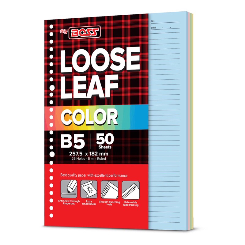 

LOOSE LEAF BIGBOSS RAINBOW B5 GARIS 50 LEMBAR ISI BINDER BIGBOSS