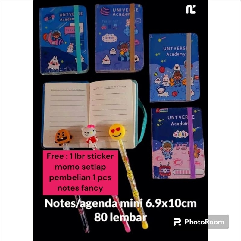 

NOTES MINI AGENDA MINI SIZE A7 80 LEMBAR DENGAN TALI KARET (FREE : STICKER MOMO)