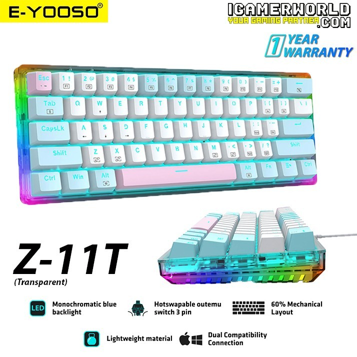 E-YOOSO Z11T Transparent 60% Type-C Hotswap Mechanical Gaming Keyboard