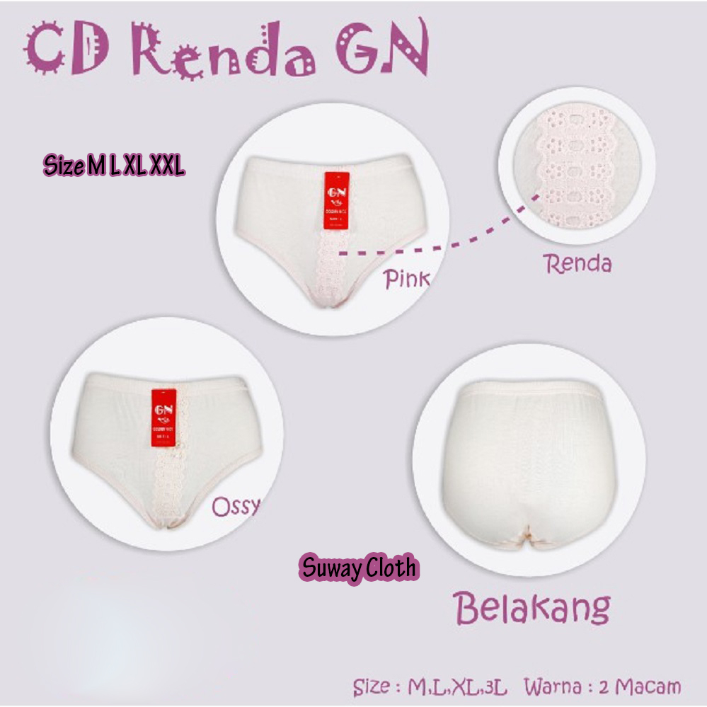 12Pcs Celana Dalam Golden Nick Renda CD Renda GN Jumbo M L XL XXL - CD wanita Dewasa GN - Pakaian Da