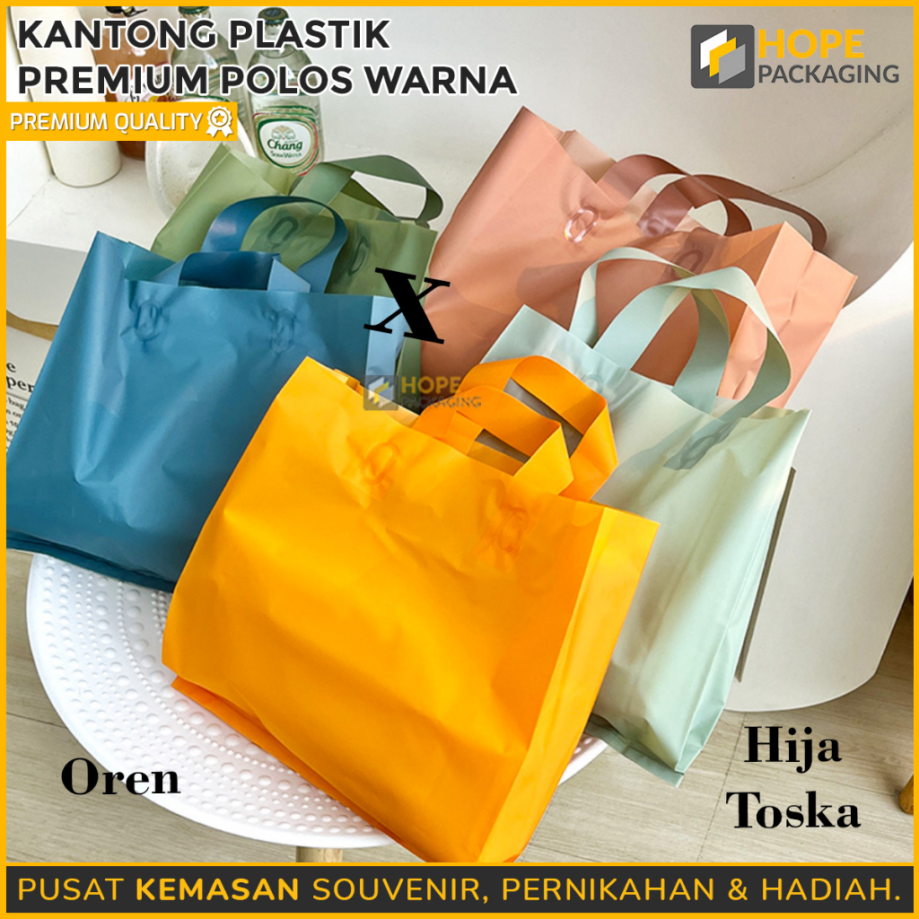 

[ ISI 5PCS ] Kantong Plastik Premium Polos Warna / Kantong Plastik Online Shop Soft Handle Shopping Warna Pastel