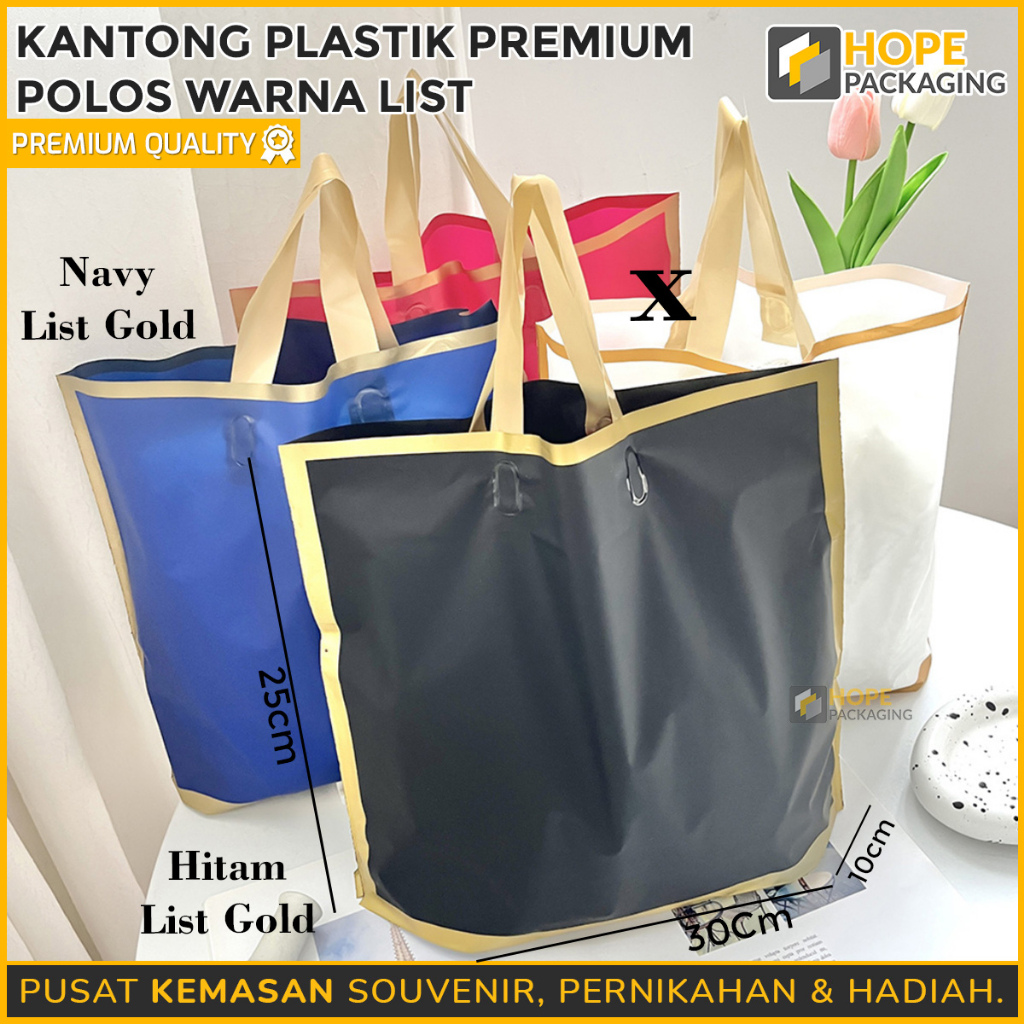 

isi 5 pcs Kantong Plastik Premium Polos Warna List / Hajatan Shopping Bag Soft Handle / Kantong Plastik Olshop