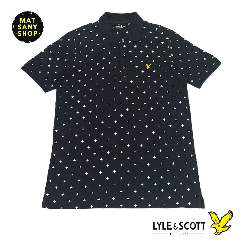 Kemeja Kaos Polo Shirt Lengan Pendek Lyle and Scott Lyle & Scott Hitam Full Pattern Print