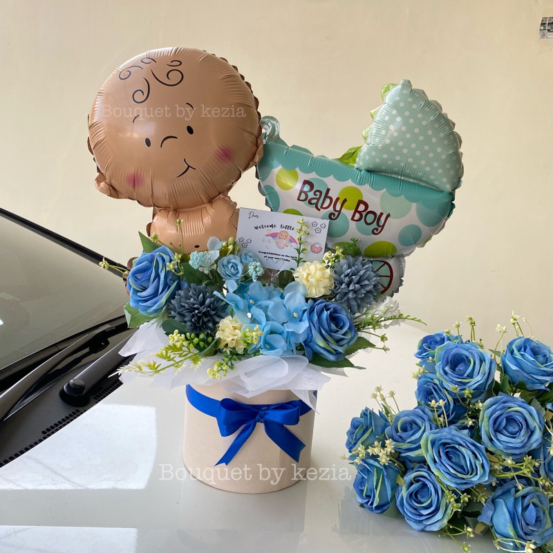 [READY 2-3JAM] BUKET BALON BLOOM BOX BABY NEW BORN HAMPERS NEW BORN Kado bayi hampers bayi kado