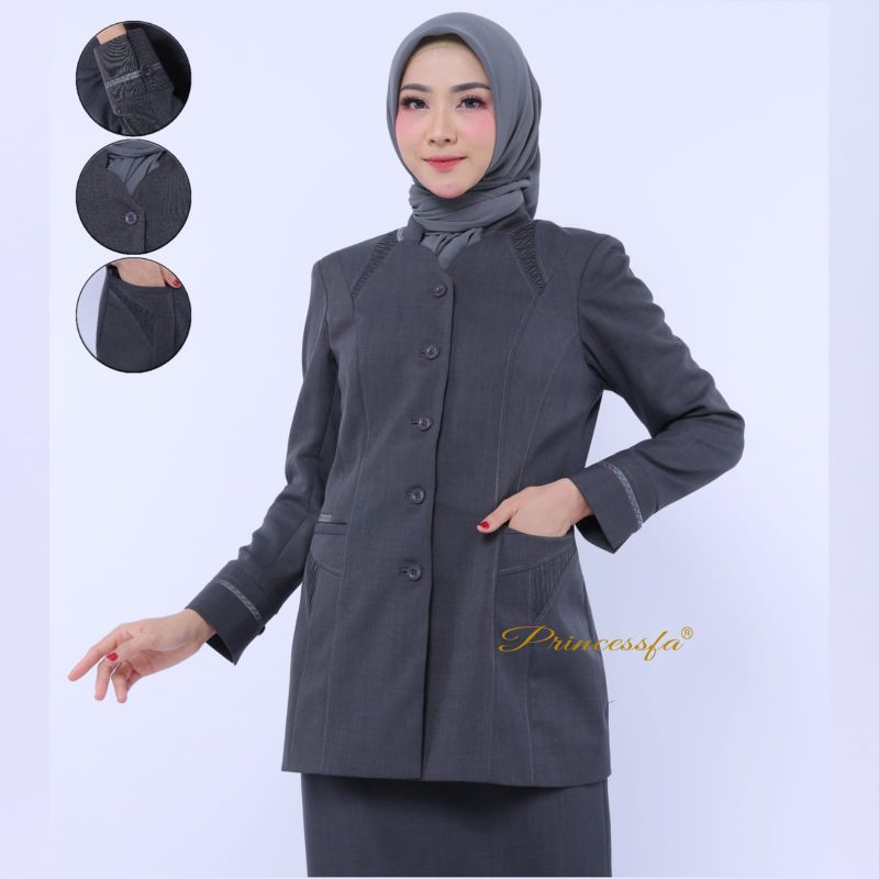 seragam abu tua wanita princessfa/ blezer abu tua wanita terbaru/ seragam guru abu tua wanita/ baju 