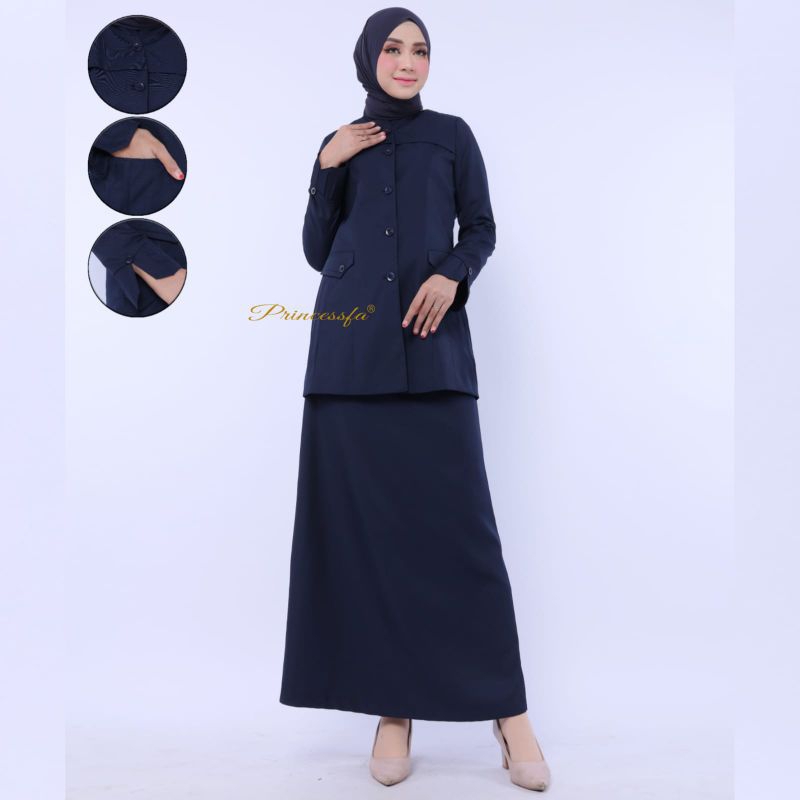 blezer princessfa/ seragam pdh biru dongker wanita/ setelan seragam guru navy/ seragam guru/ seragam