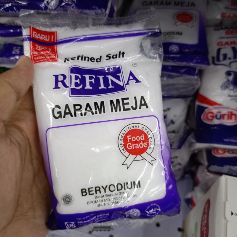 

Refina Garam Meja Beryodium Anti Gumpal | Refined Salt 250gr