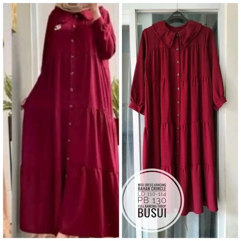 midi dress kancing Crincle super premium busui .midi dress maroon.midi dress hijau army