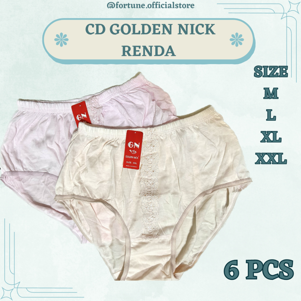 Golden Nick Celana Dalam Wanita Bahan Katun Motif Renda 6 Pcs / CD / Sempak / Celqna / Cawet / Pakai