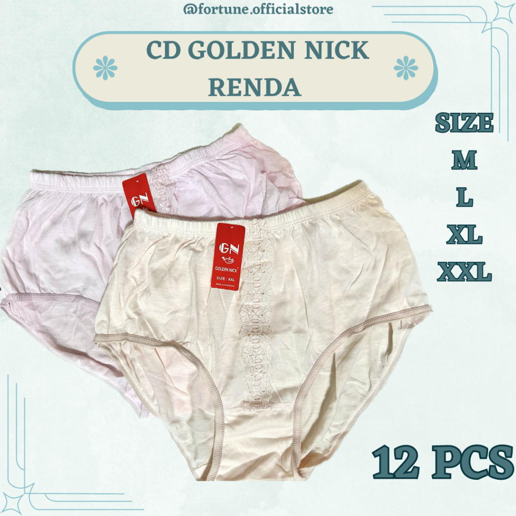 Golden Nick Celana Dalam Wanita Bahan Katun Motif Renda 12 Pcs / CD / Sempak / Celqna / Cawet / Paka