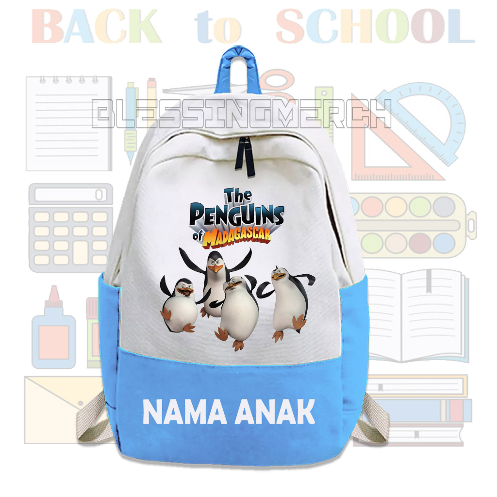 TAS RANSEL ANAK SEKOLAH MOTIF THE PENGUINS OF MADAGASCAR - FREE CETAK NAMA