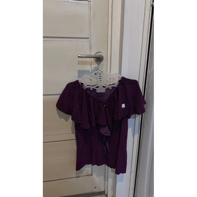 atasan purple ruffle preloved polkadot