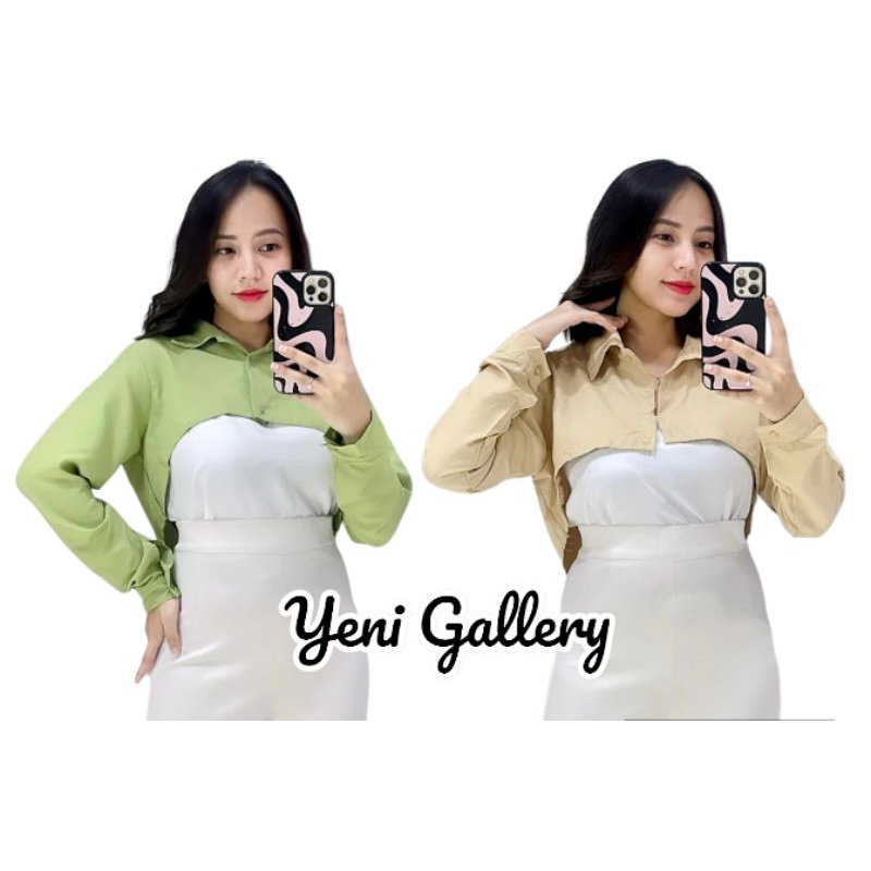 Baju Atasan Wanita Blouse Kemeja Rompi Motif Polos Lengan Panjang Crop top Kendal