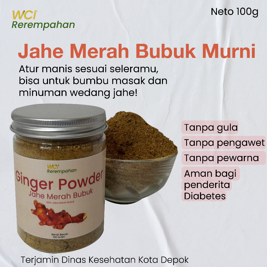 

Jahe Merah Bubuk 100gram Rerempahan Murni Tanpa Gula