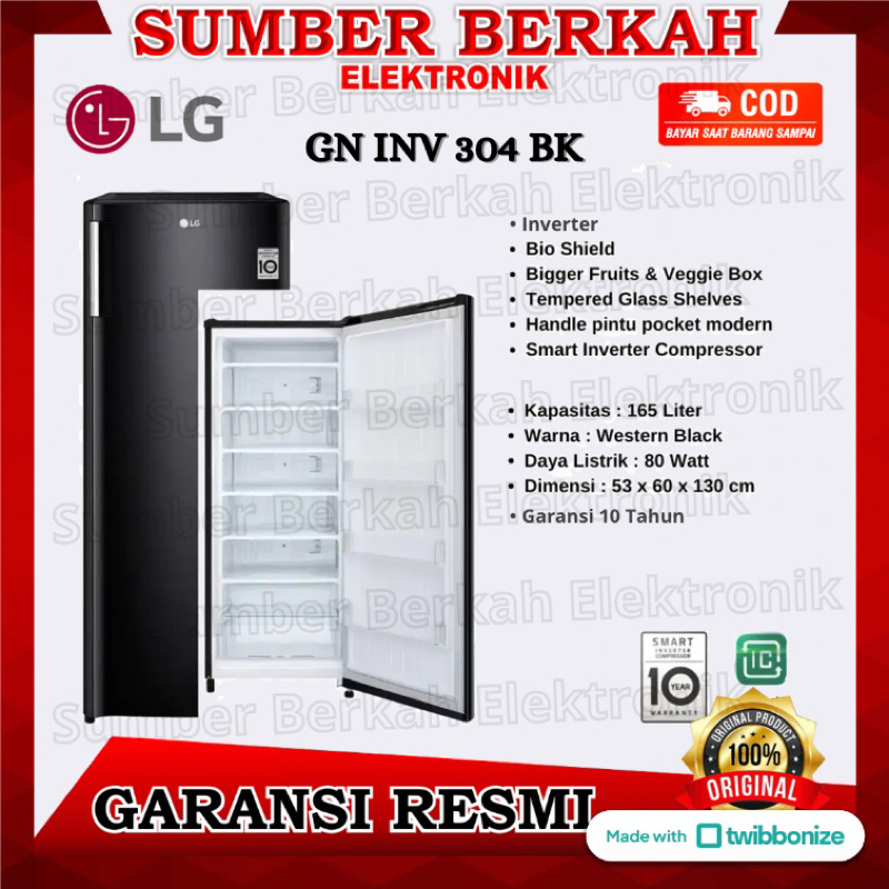 Kulkas Freezer pembeku  LG 6 Rak Inverter 80 watt garansi resmi GN INV 304 BK lg gn inv